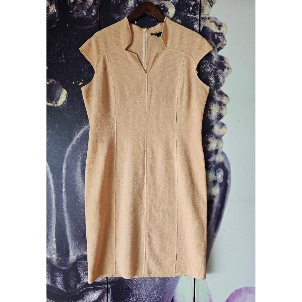 St. John Women Yellow Textured‎ Crepe Cap Sleeve Sheath Dress Size 14 YJ01
